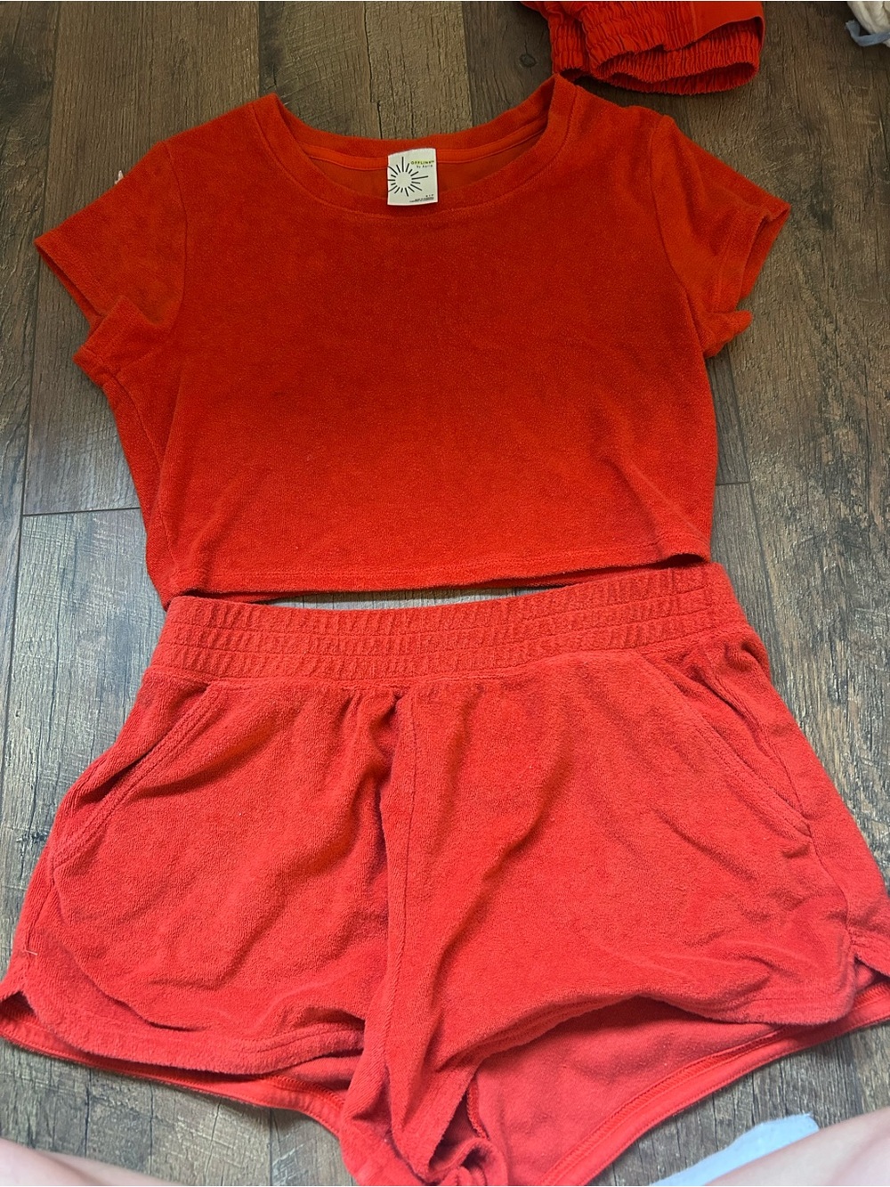 aerie Red Terry Short Pajama Set - Cropped Tee & Shorts